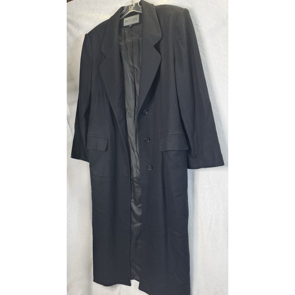 Vintage Bromley Womens Wool Long Line Coat Size 10 Black Old Money Dark Academia